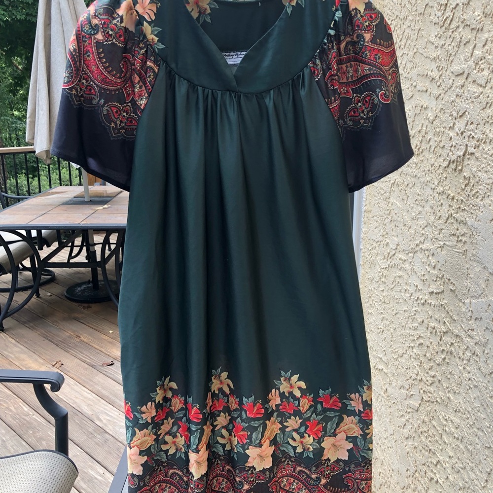 Vtg Anthony Richards Green Floral House Dress L Gem
